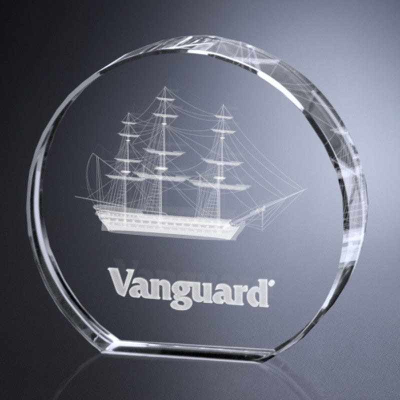 3D Engraved Circle Crystal Award Tad - Personalized Engraved Gifts