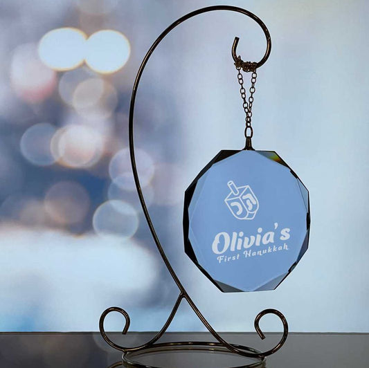 Personalized Blue Crystal Octagon Ornament Engraved for the Holidays - Personalized Engraved Gifts