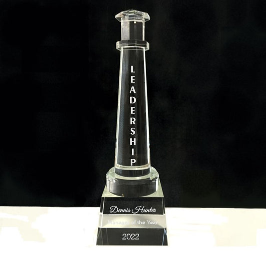 18 inch Crystal Lighthouse Award on Clear Crystal Base, The Cape Hatteras - Personalized Engraved Gifts
