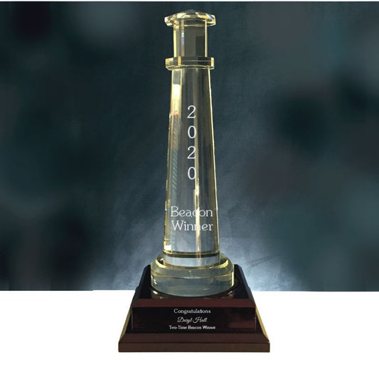 18 Inch Crystal Lighthouse Award on Wooden Base, The Cape Hatteras - Personalized Engraved Gifts