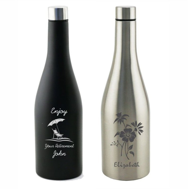 Chardonnay Wine Bottle Shaped Stainless Steel Flask Laser Engraved - Personalized Engraved Gifts