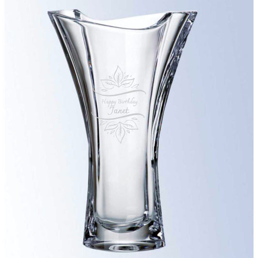 Crystal Tapered Vase With Ribbon Top Engraved ~ Dalia - Personalized Engraved Gifts