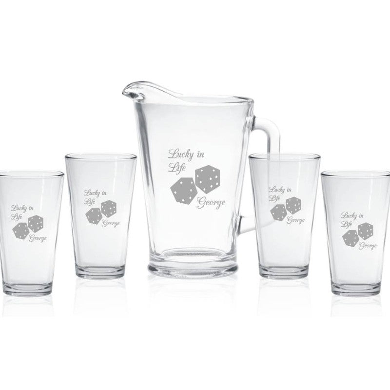 Custom Engraved Beer Pitcher with 4 Pint Glasses - Personalized Engraved Gifts