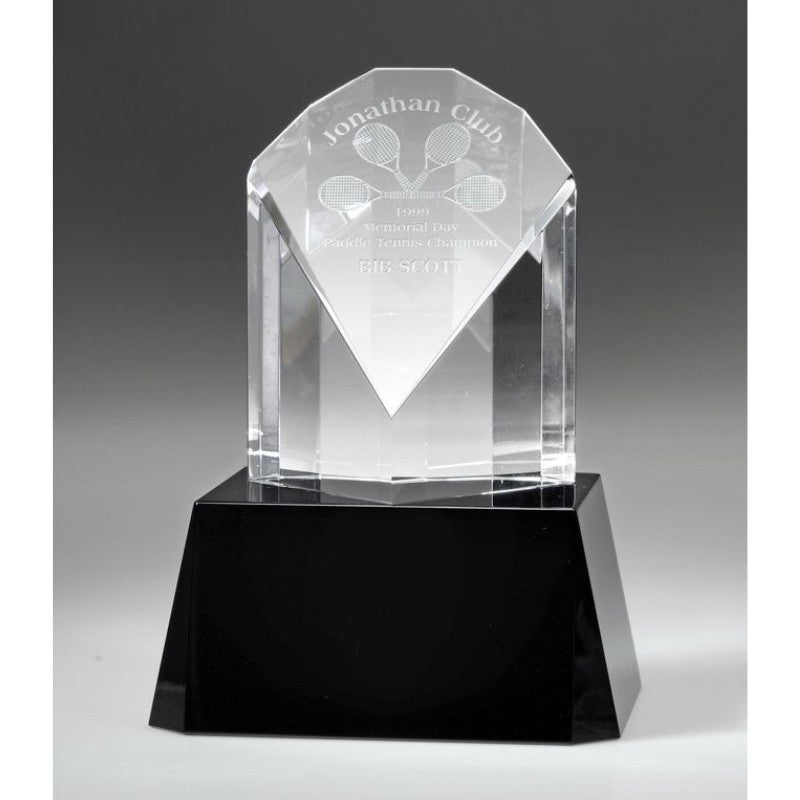 Custom Engraved Crystal Peacock Award on Black Base - Personalized Engraved Gifts