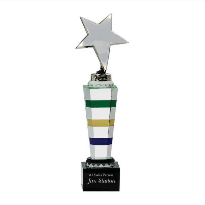 Customized Multi Colored Crystal Star Tower Award - Personalized Engraved Gifts