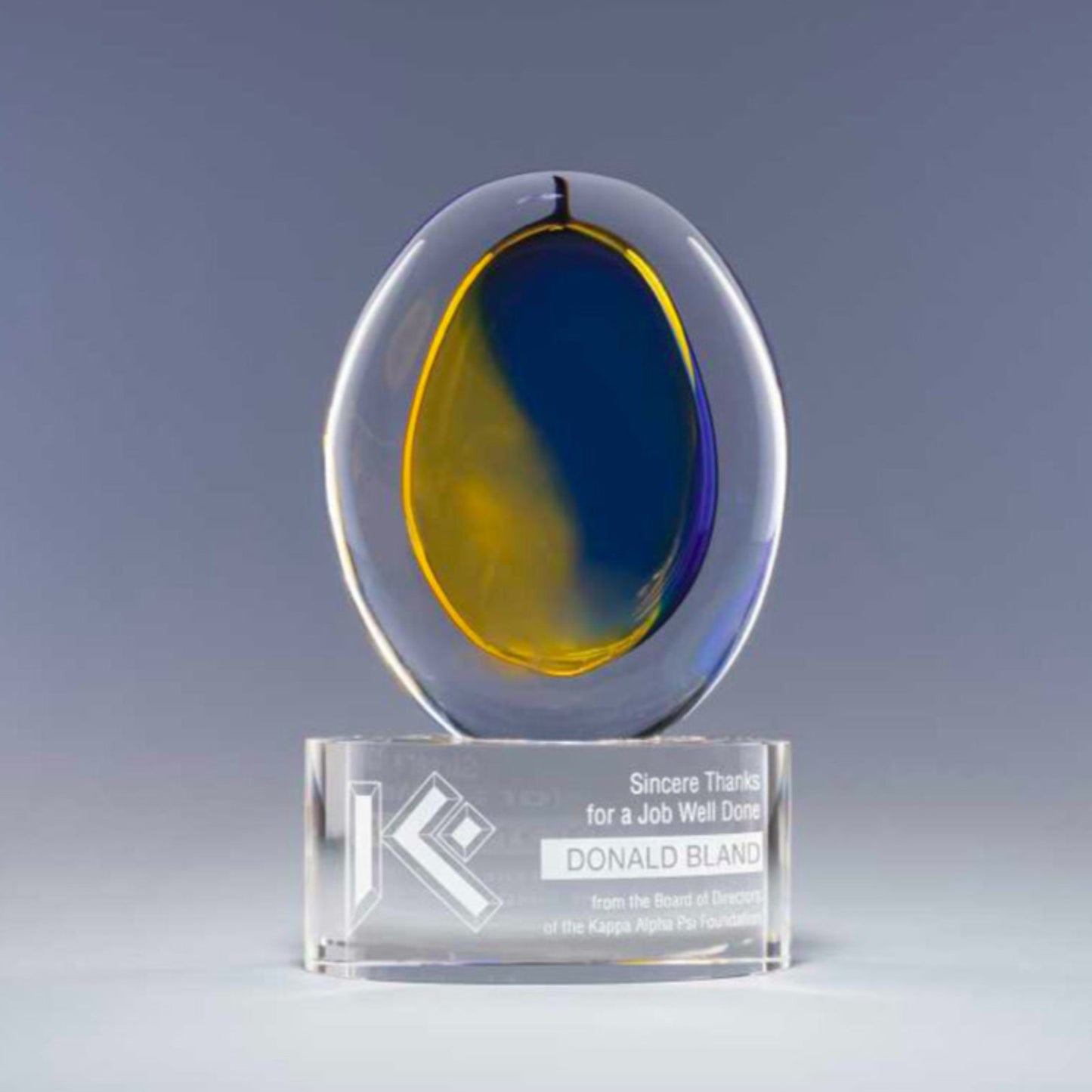 Engraved Abstract Yellow and Blue Art Glass Award - Willow - Personalized Engraved Gifts