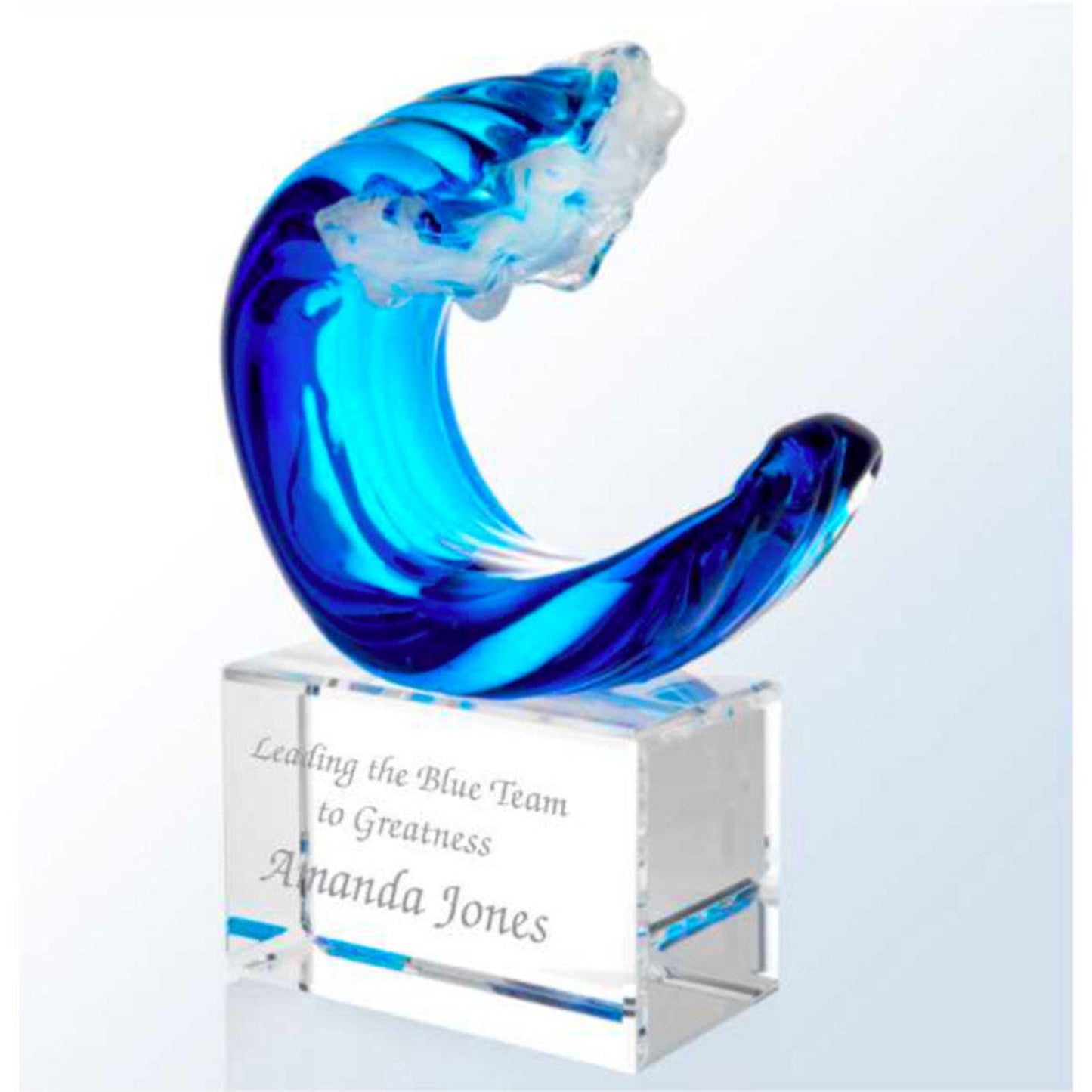 Engraved Art Glass Wave Award and Pearl White Caps - Personalized Engraved Gifts