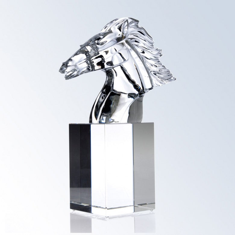 Engraved Crystal Flaming Horse Head 12inch Award - Personalized Engraved Gifts