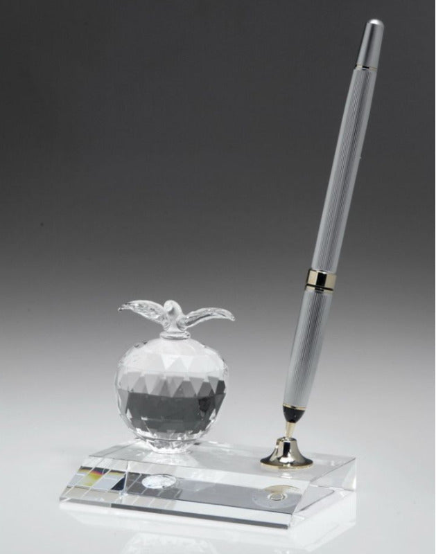 Engraved Crystal Pen Set with Crystal Apple ~ Winthrop - Personalized Engraved Gifts