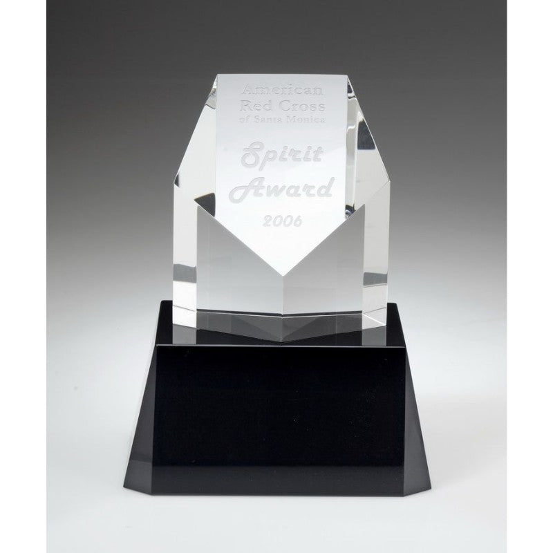Engraved Crystal Pentagon Tower Award on Black Base - Personalized Engraved Gifts