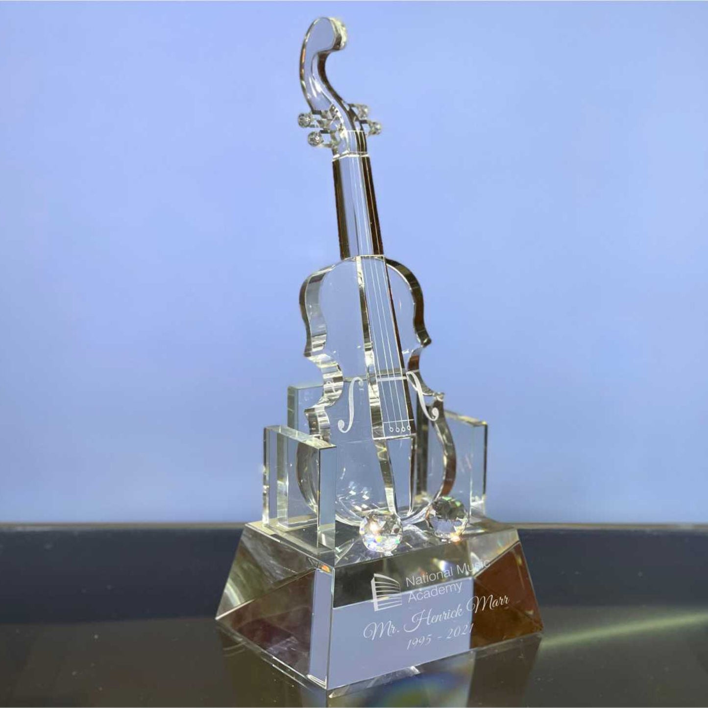 Engraved Crystal Violin or Cello Award on Solid Crystal Base, Encore - Personalized Engraved Gifts