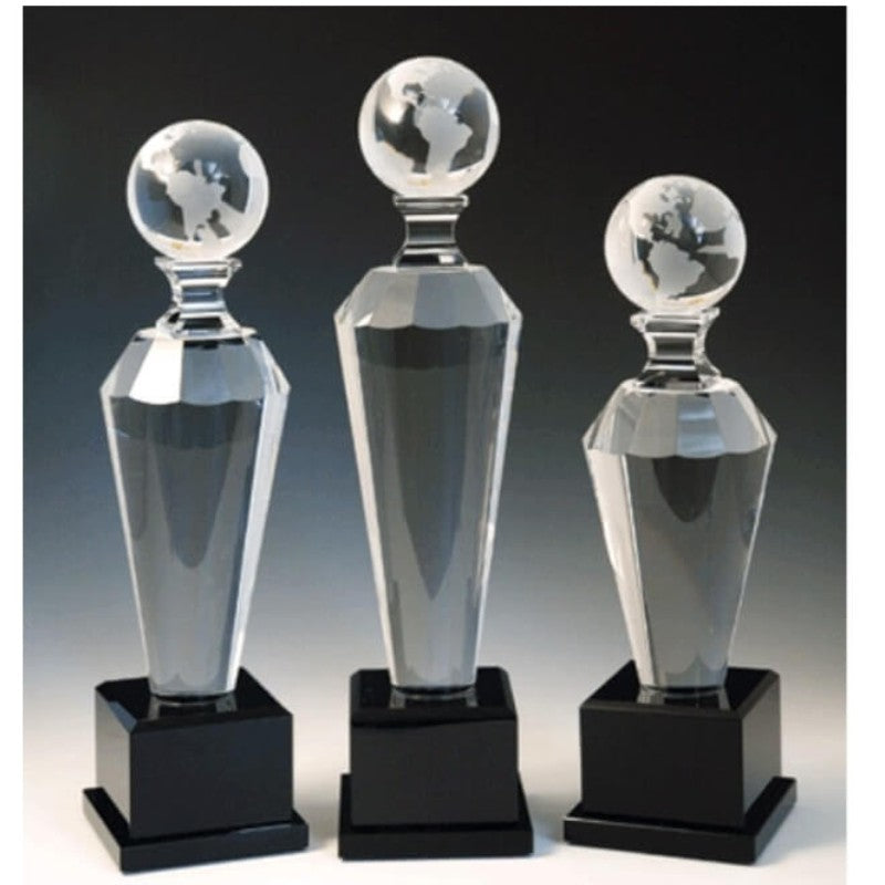 Engraved Globe Award Tapered column on Square Black Base - Personalized Engraved Gifts