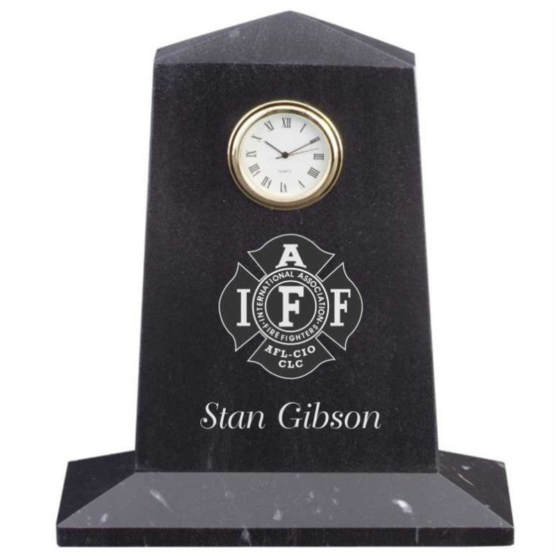 Engraved Pentagon Marble Award Clock - Personalized Engraved Gifts