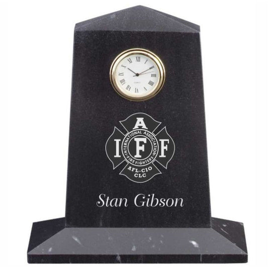 Engraved Pentagon Marble Award Clock - Personalized Engraved Gifts
