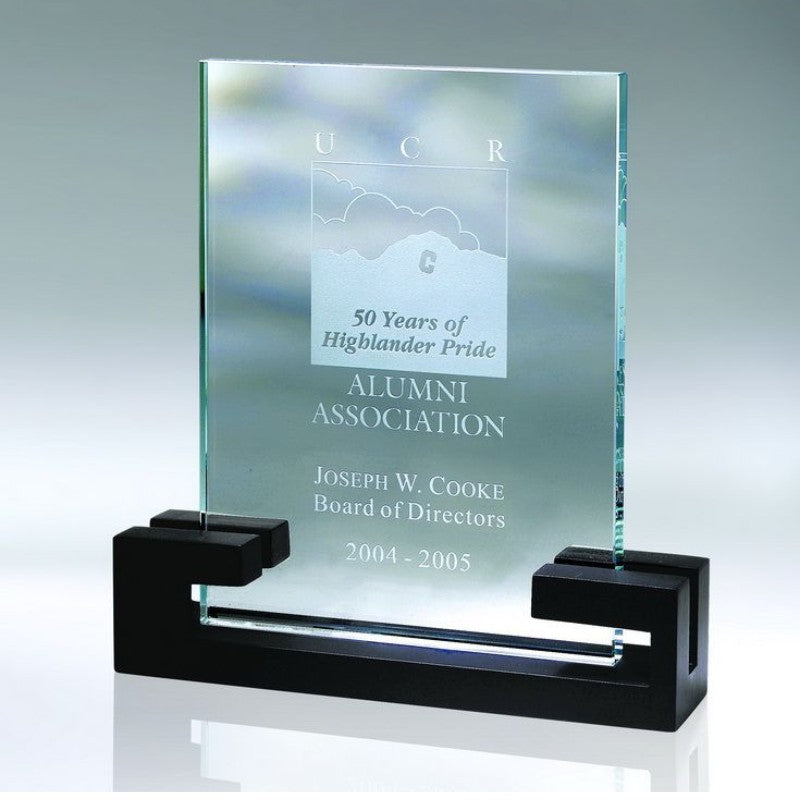 Engraved Starfire Glass Plaque Award in Black Wooden Base - Personalized Engraved Gifts
