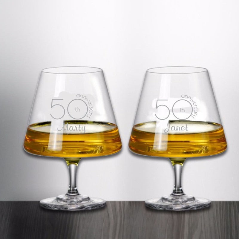 Engraved Urban Styled Crystal Brandy Snifter Set of Two - Enzo - Personalized Engraved Gifts