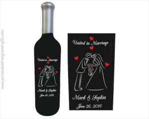 Kissing Bride and Groom Engraved Wine Bottle - Personalized Engraved Gifts