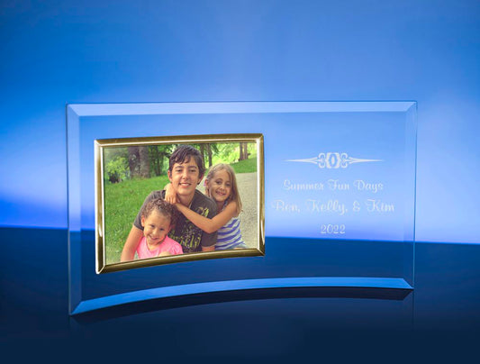 Personalized Photo Frames-Curved Glass Gold Horizontal - Personalized Engraved Gifts