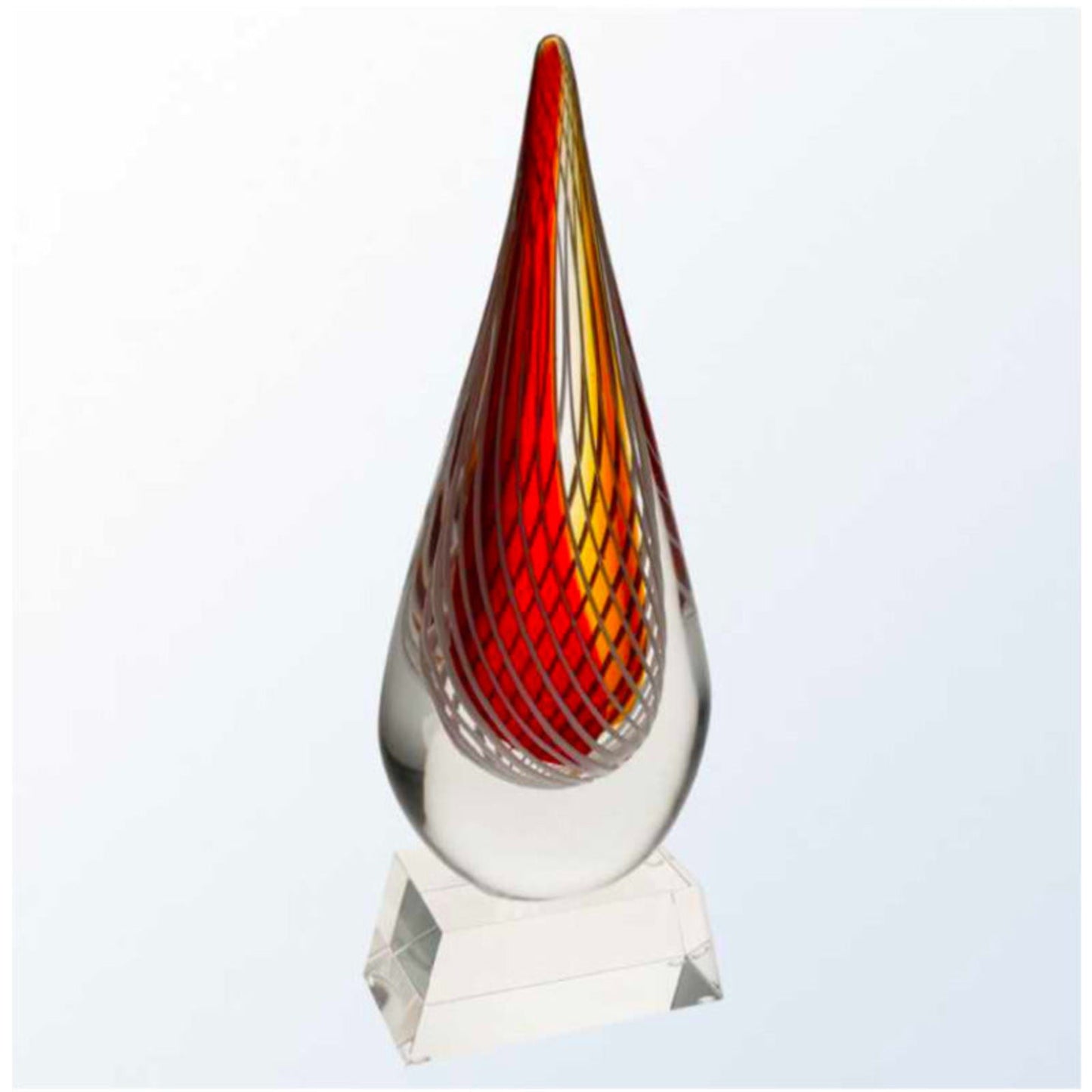 Fire Red Geometric Teardrop Glass Award on Clear Base - Lewis - Personalized Engraved Gifts