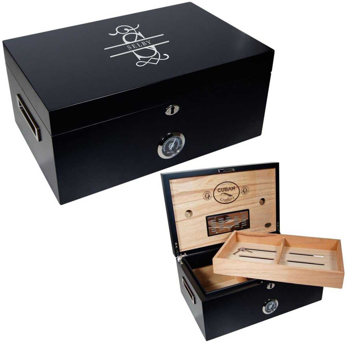 Laser Engraved Black Ebony Humidor ~ Corojo - Personalized Engraved Gifts