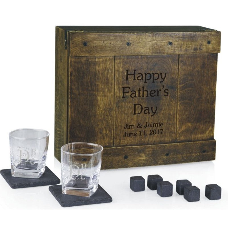 Laser Engraved Whiskey Glass and Coaster Gift Set - Personalized Engraved Gifts