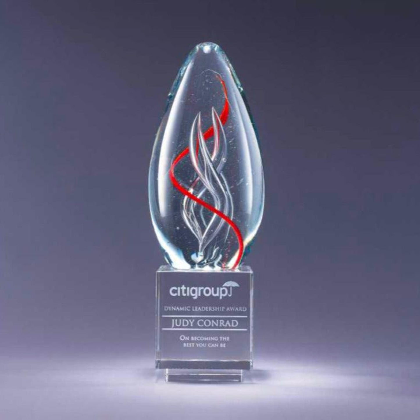 Magnetic Engraved Art Glass Bulb Award with Red Highlights - Medusa - Personalized Engraved Gifts