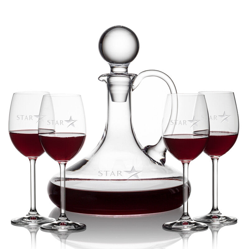Wine Decanter Engraved Set of 4 Wine Glasses ~ Marcia - Personalized Engraved Gifts