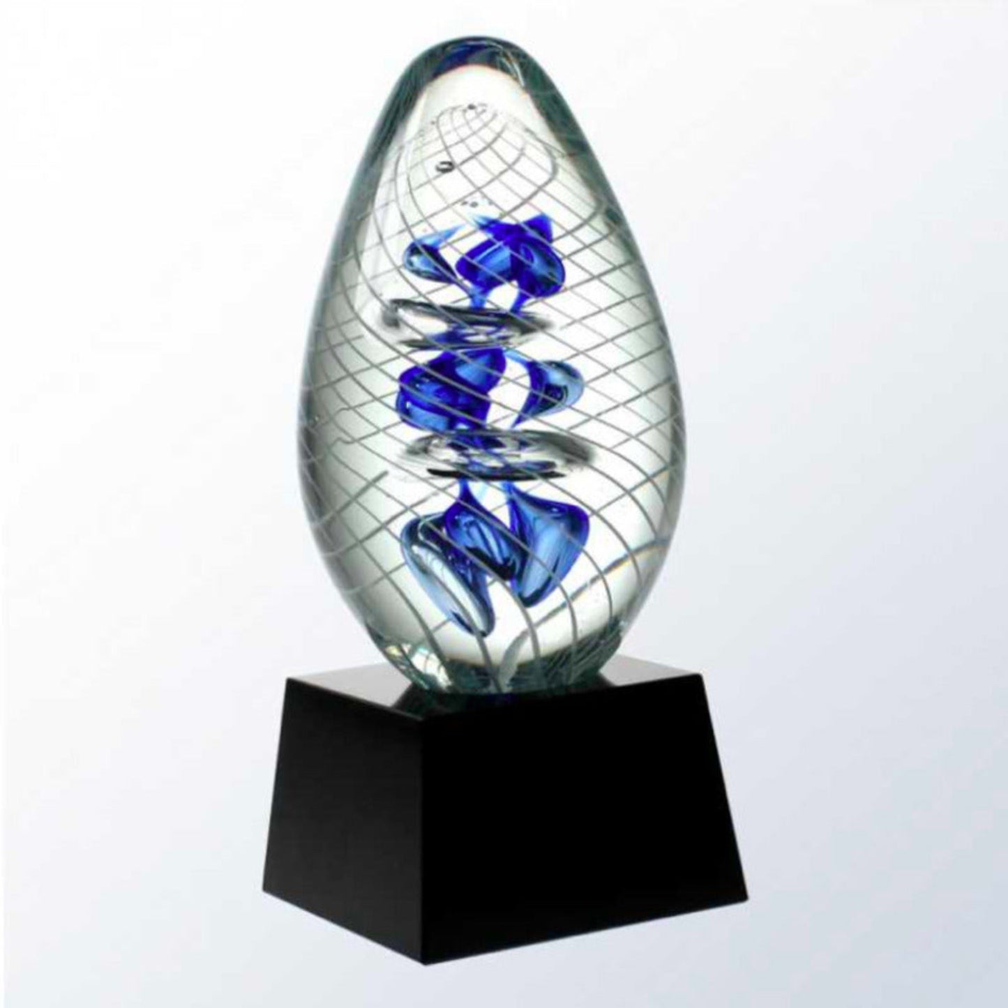 Oval Glass Figure with Geometric lines and Blue Inner Shapes - William - Personalized Engraved Gifts