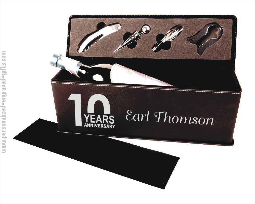 Laser Engraved Wine Gift Box with Tools ~ Black Leatherette - Personalized Engraved Gifts