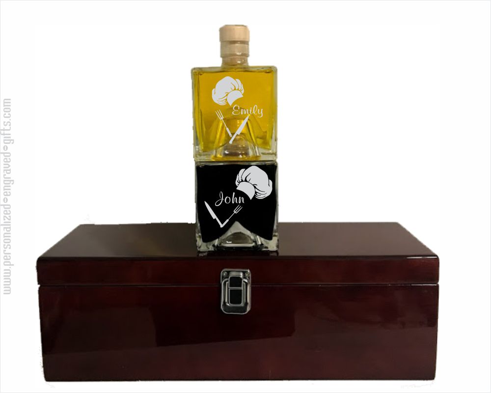 Personalized Engraved Olive Oil and Vinegar Square Set - Personalized Engraved Gifts