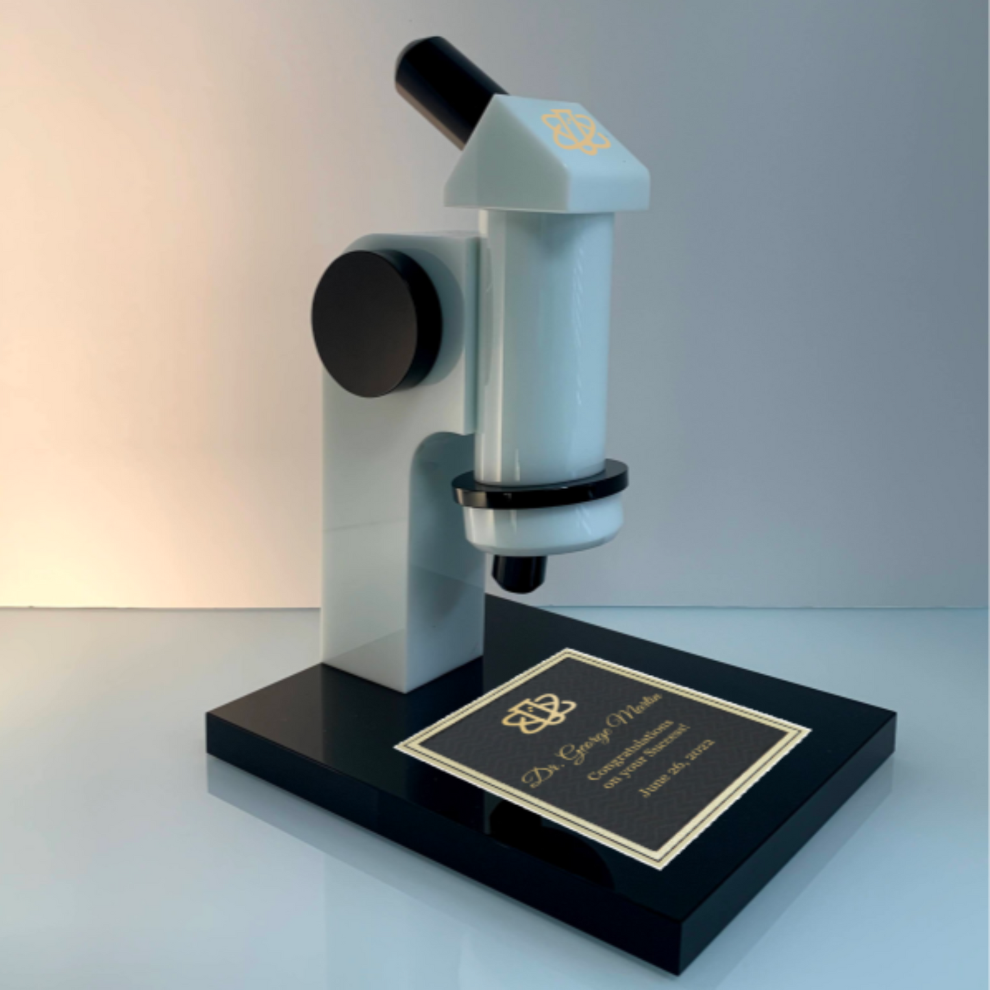 Engraved White and Black Crystal Microscope Award - Discovery - Personalized Engraved Gifts