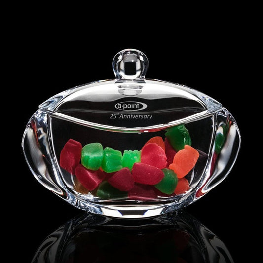 Personalized Crystal Candy Bowl with Lid ~ Gumdrop - Personalized Engraved Gifts