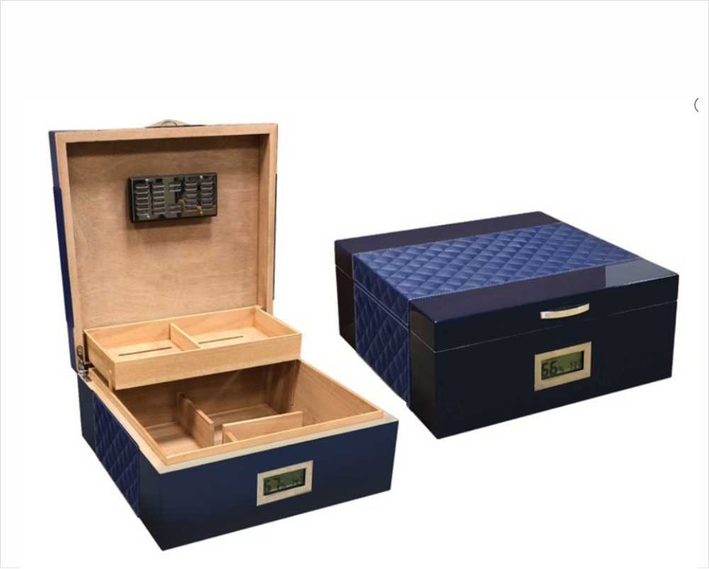 Personalized Humidor with Dark Royal Blue Finish - Taina Blue - Personalized Engraved Gifts