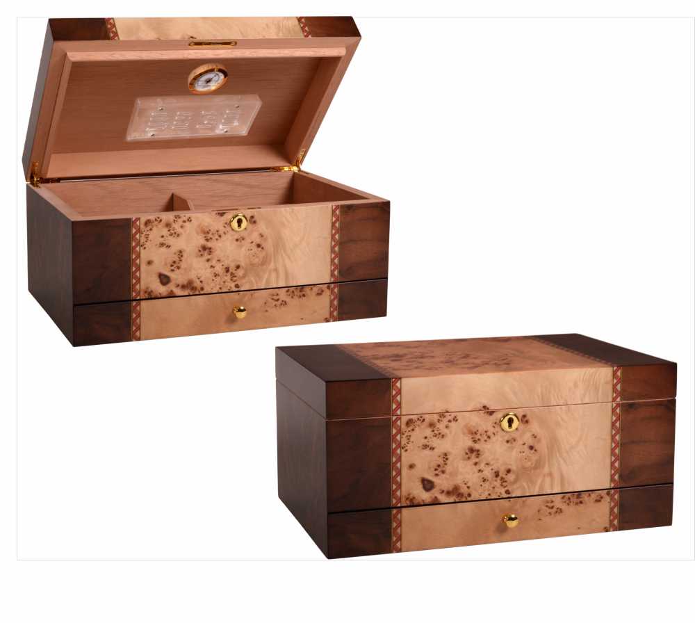 Personalized Humidor with Walnut & Mapa Burl Veneer- Faye - Personalized Engraved Gifts