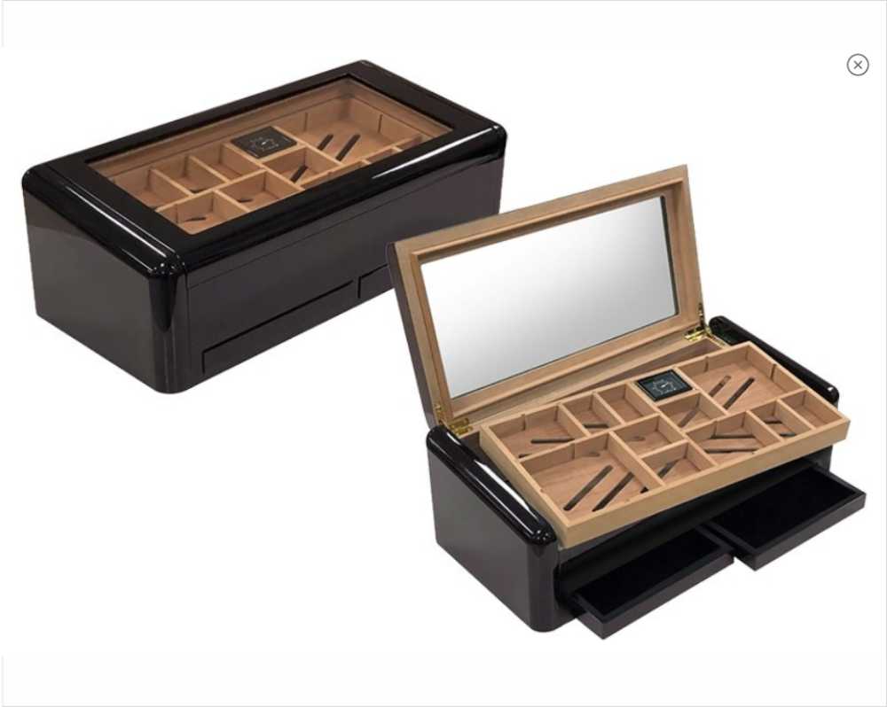 Personalized Jet Black High Gloss Humidor - Bentley - Personalized Engraved Gifts