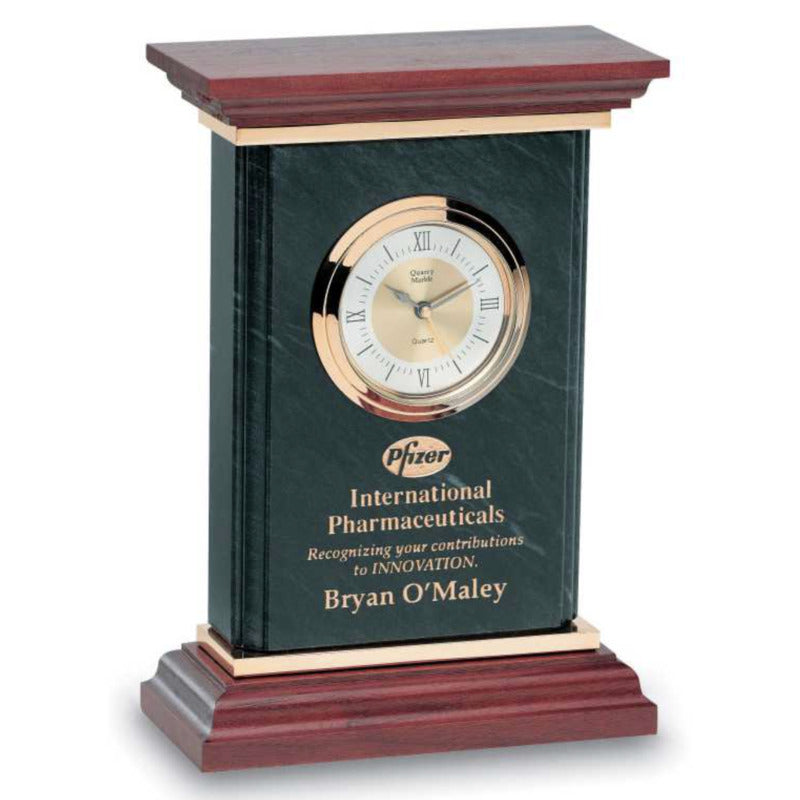 Personalized Marble and Walnut Gold Clock O Maley - Personalized Engraved Gifts