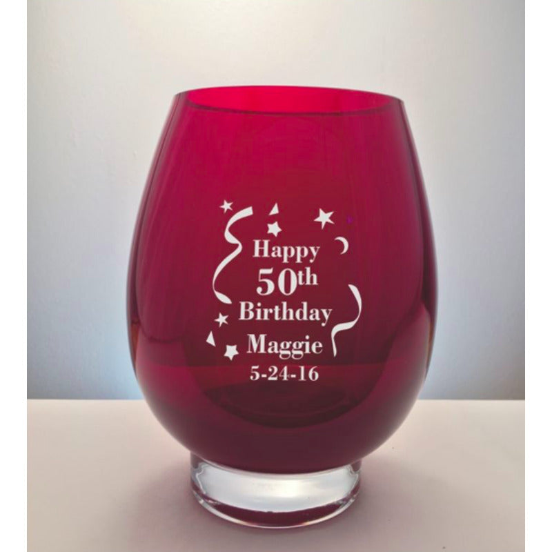 Personalized Red Glass Vase with Clear Small Pedestal Base ~ Sally - Personalized Engraved Gifts