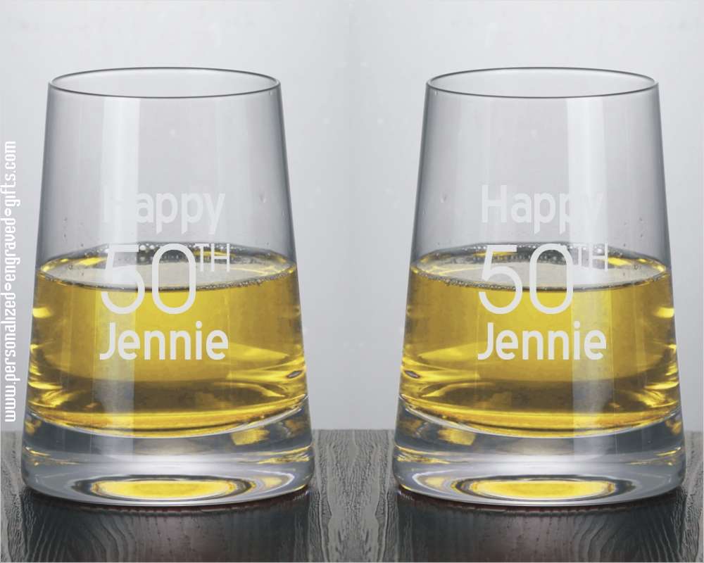 Modernist Stemless Engraved White Wine Glasses - Personalized Engraved Gifts