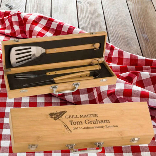 laser engraved bamboo bbq sets