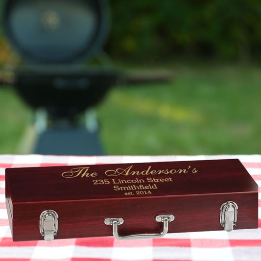 engraved rosewood BBQ Grill Set