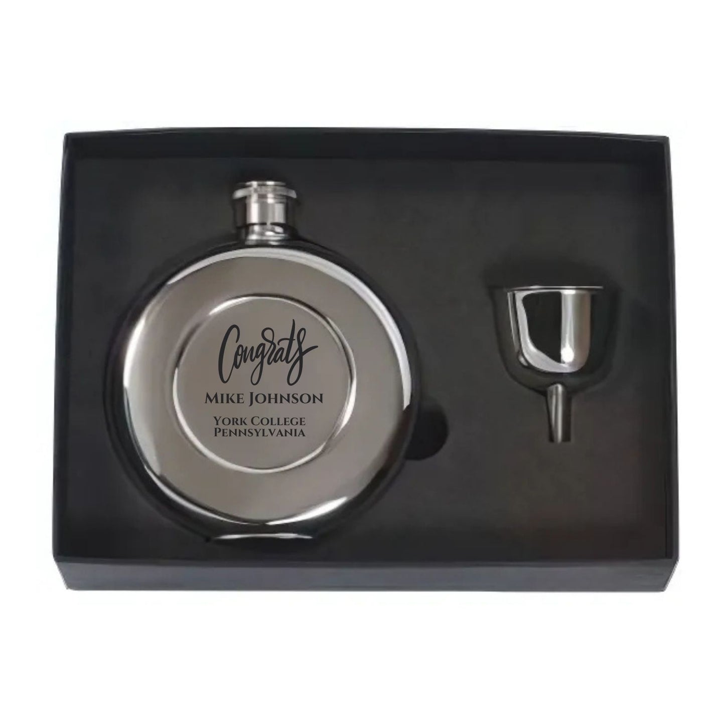 round stainless steel flask set personalized