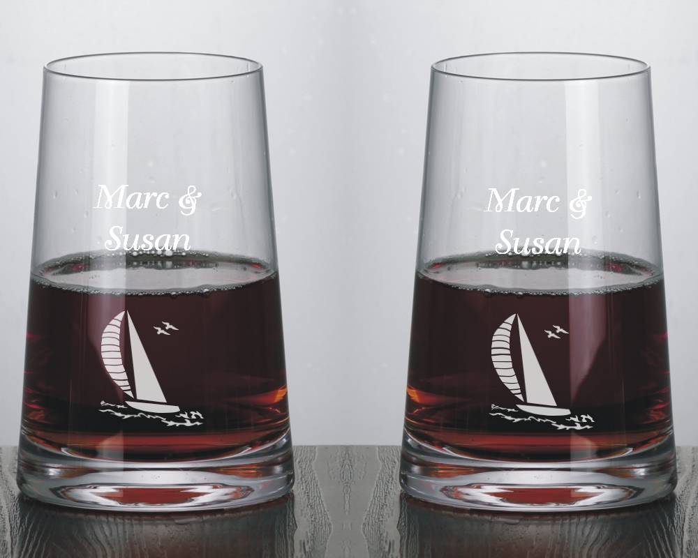 Modernist Stemless Engraved Red Wine Glasses - Personalized Engraved Gifts