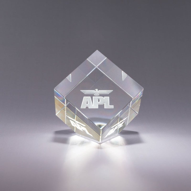 Triangle Bottom Standing Crystal Engraved Cube Paperweight - Personalized Engraved Gifts