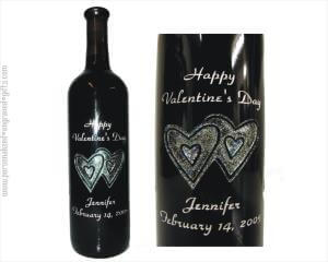 Glittering Double Heart Design on Custom Wine Bottle - Personalized Engraved Gifts