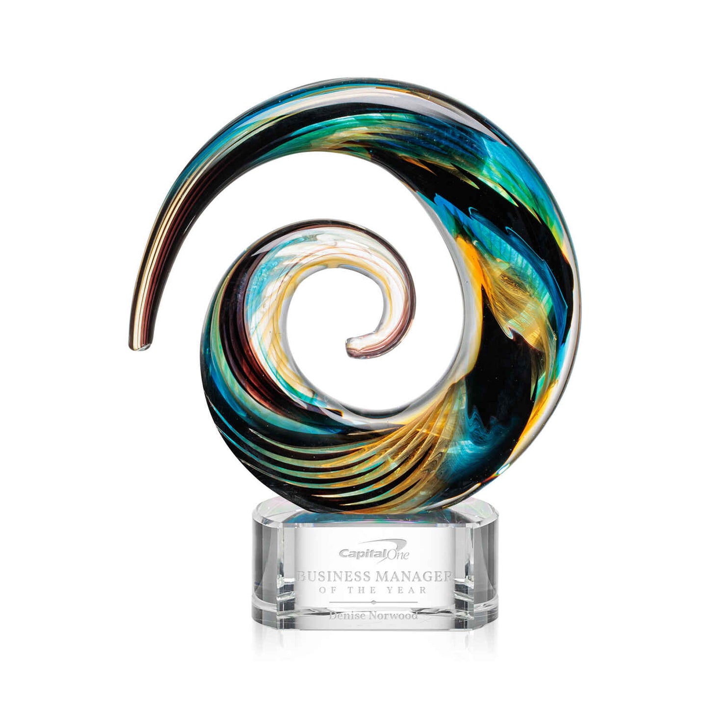 Premio de vidrio soplado a mano personalizado con forma de espiral ~ Maris