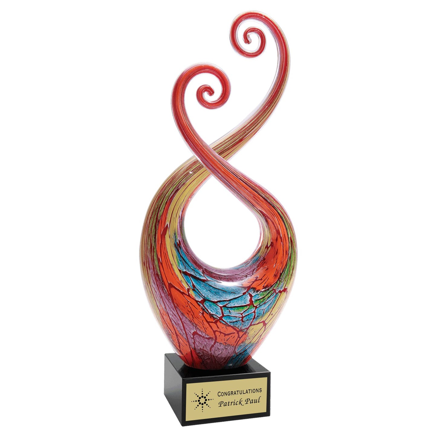 Prix en verre d'art personnalisé turquoise et orange Paradiso