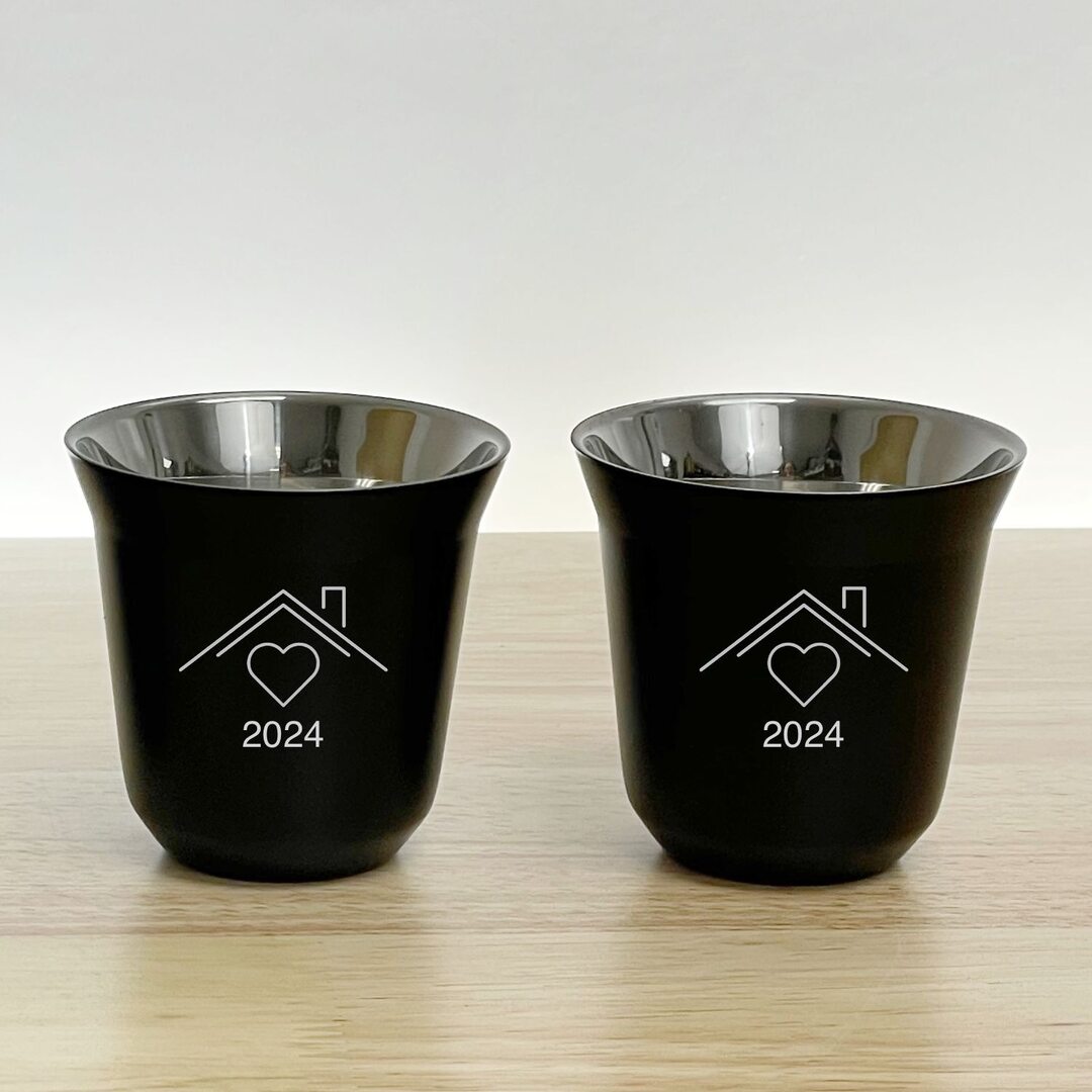 Black Enamel Stainless Steel Espresso Cup Set of 2 ~ Mocha - Personalized Engraved Gifts