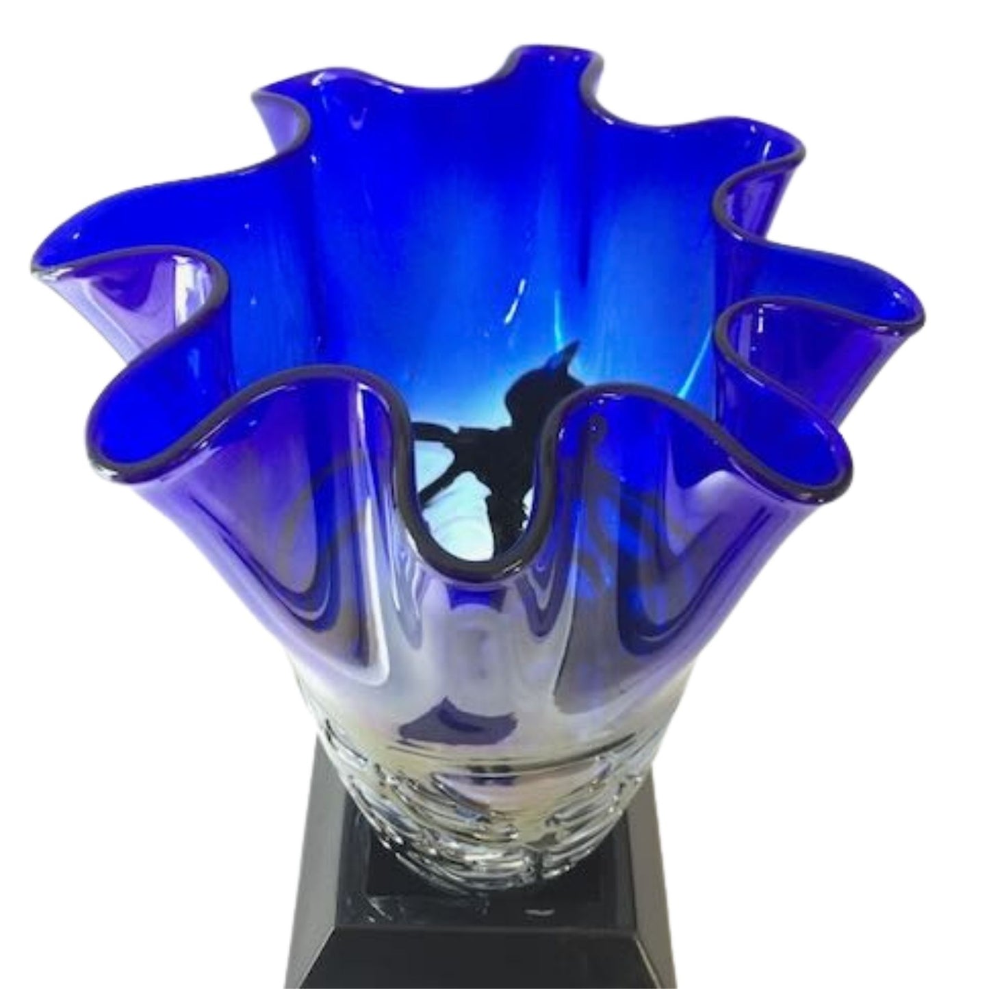 Vase en verre artistique bleu irisé gravé ~ Adela