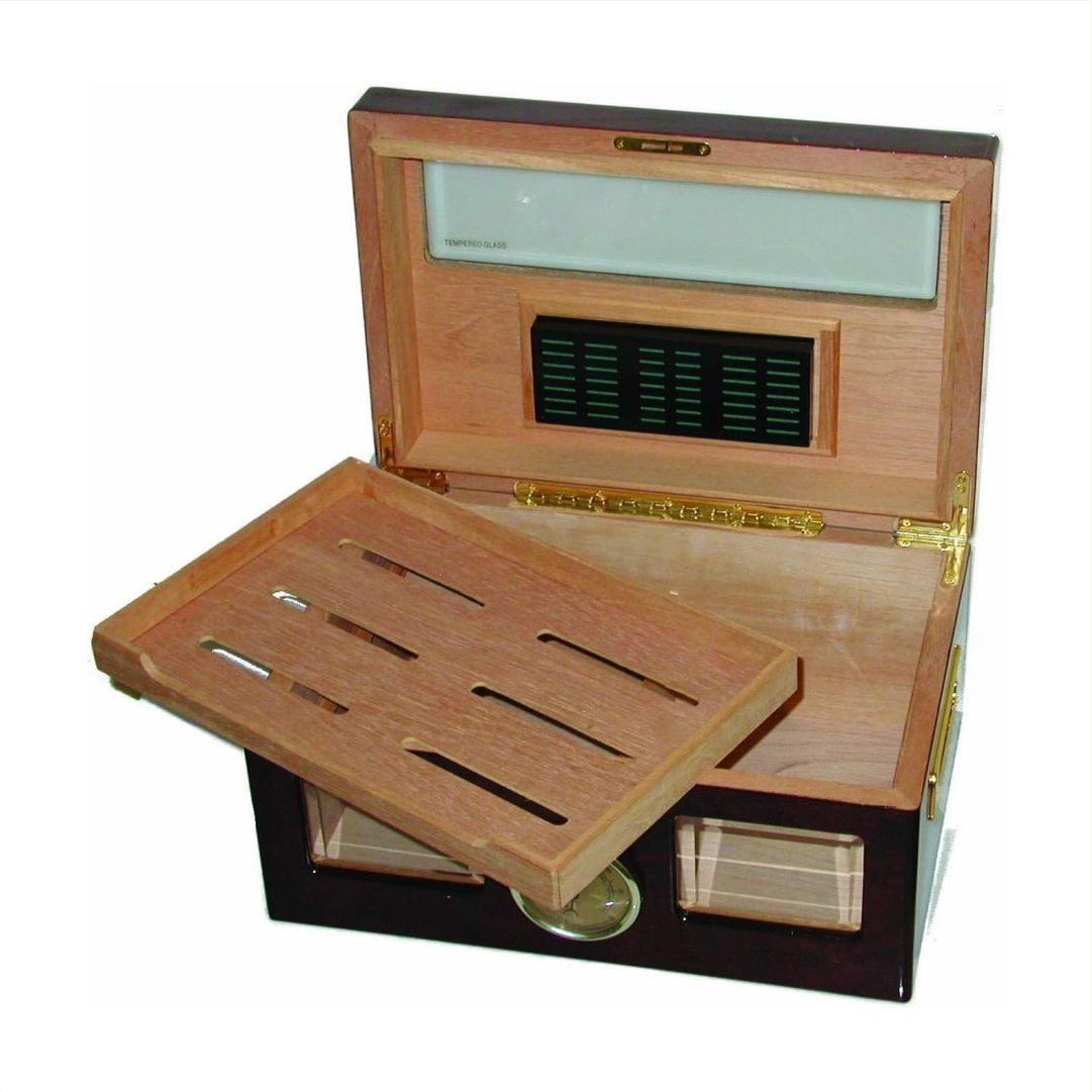 Personalized Desktop Cherry Finished Humidor with Glass Inserts Robert - Personalized Engraved Gifts