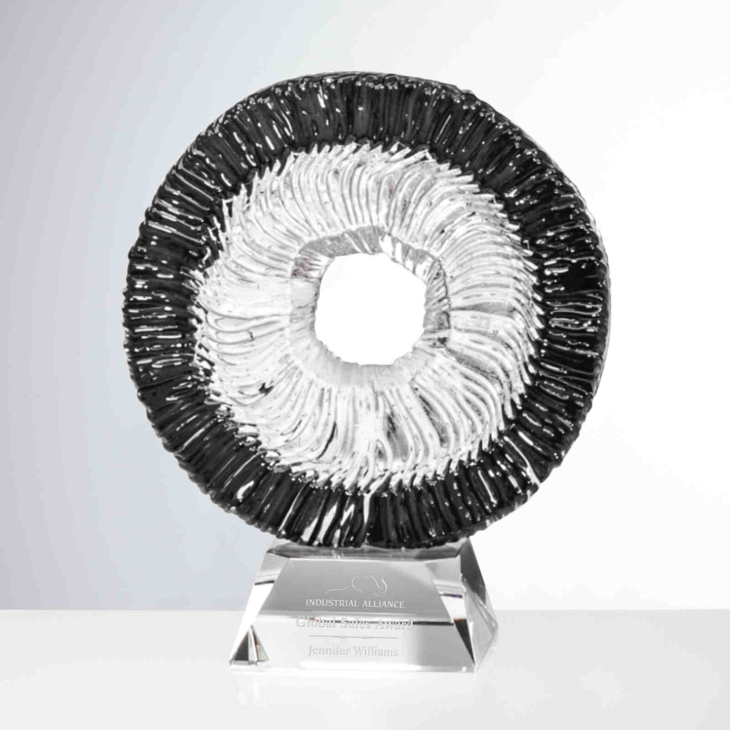 Premio de vidrio artístico circular grabado personalizado ~ Dylan